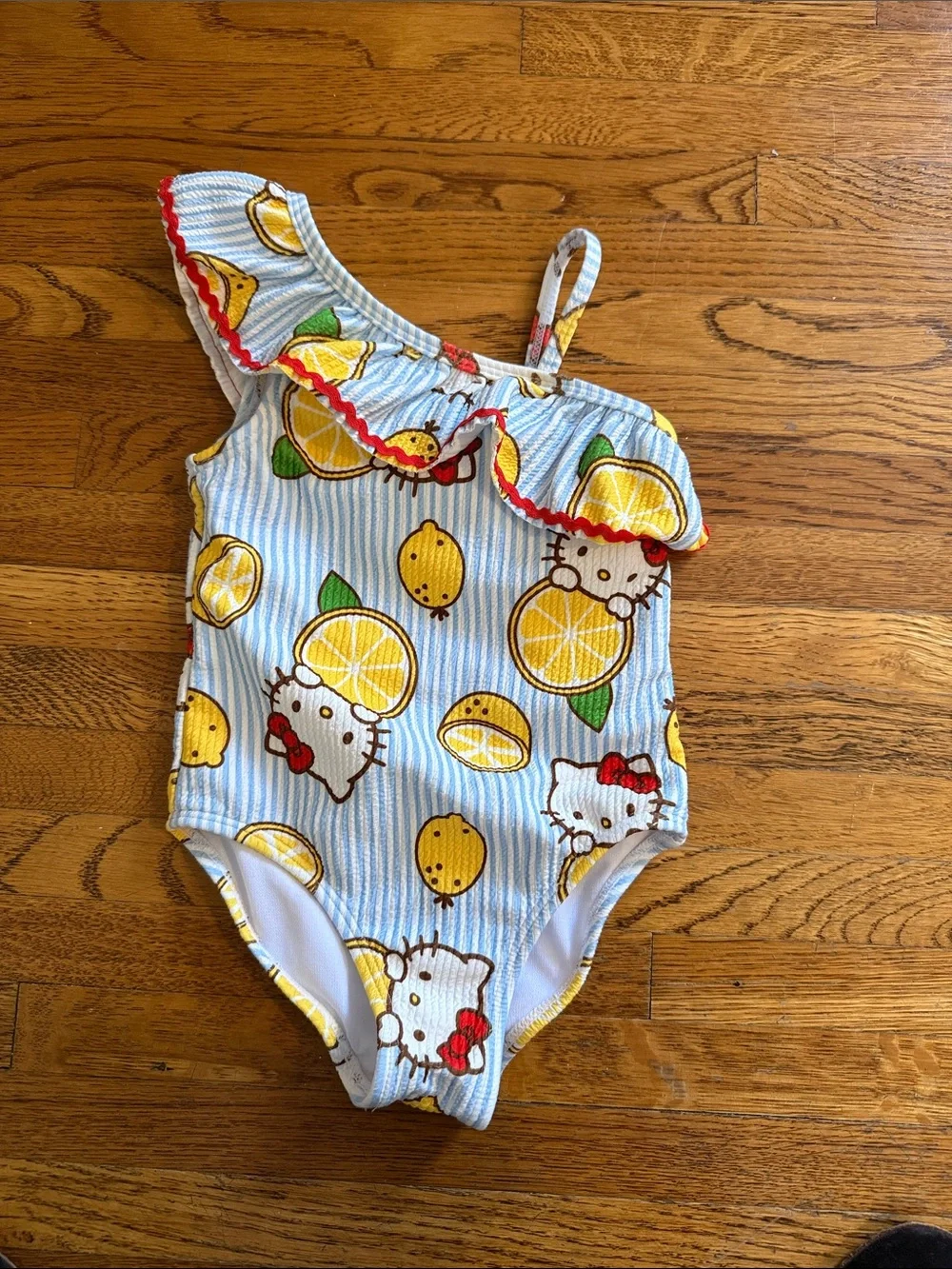 Hello Kitty Blue & Yellow Lemon One-Shoulder Girls' Swimsuit